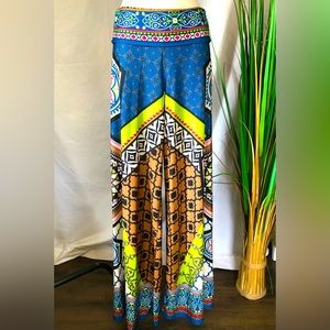 FLYING TOMATO Blue Muti-colored Wide-Leg Palazzo Pants Sz SMALL *Hippie